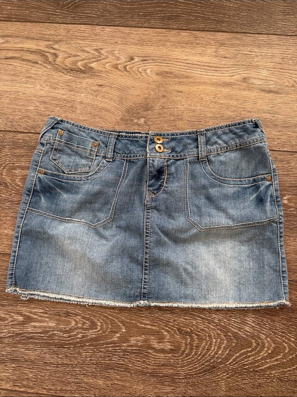 SO Light Blue Distressed Denim Mini Skirt